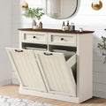 White 22 Gallon Wooden Laundry Hamper Cabinet with 2 Drawers L93363