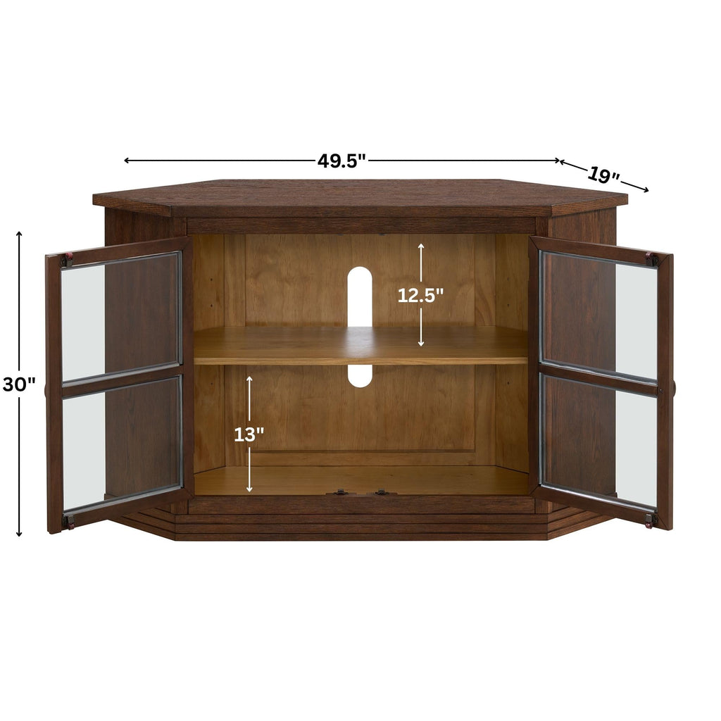 Cocoa Brown Wood and Glass Corner TV Stand A424913