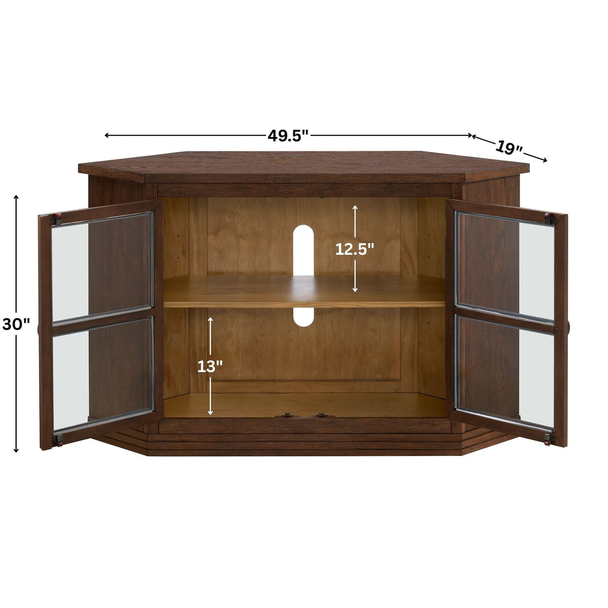 Cocoa Brown Wood and Glass Corner TV Stand A424913