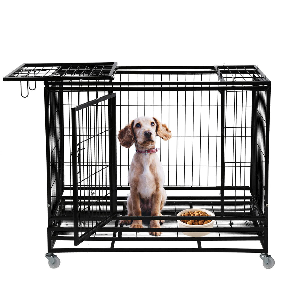 48 inch Heavy Duty Foldable Dog Crate with Lockable Wheels J58152