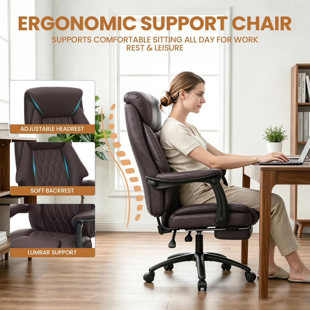 500lbs Big and Tall Office Chair with Footrest B4858