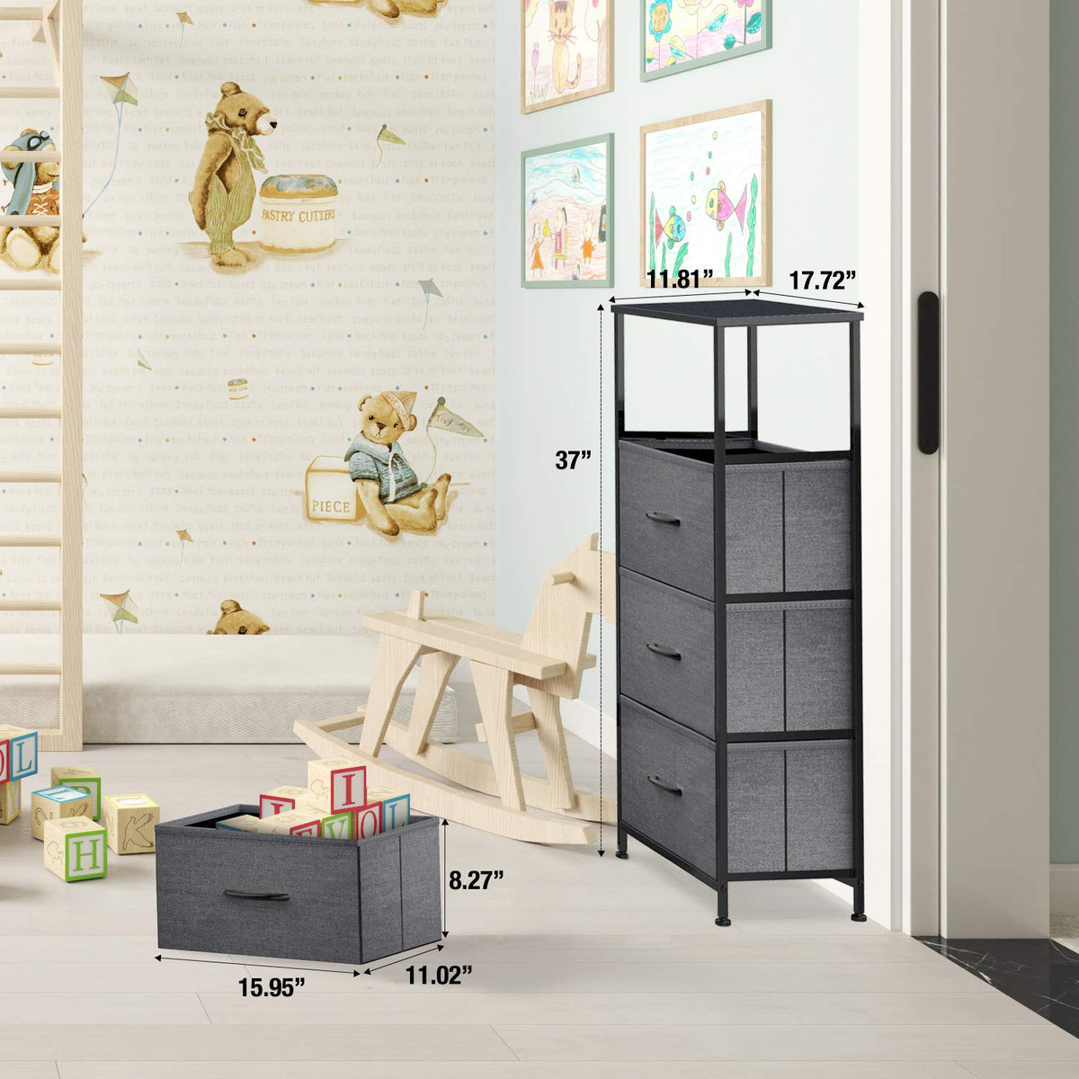 Black Grey 4 Drawer Fabric Storage Dresser W408673