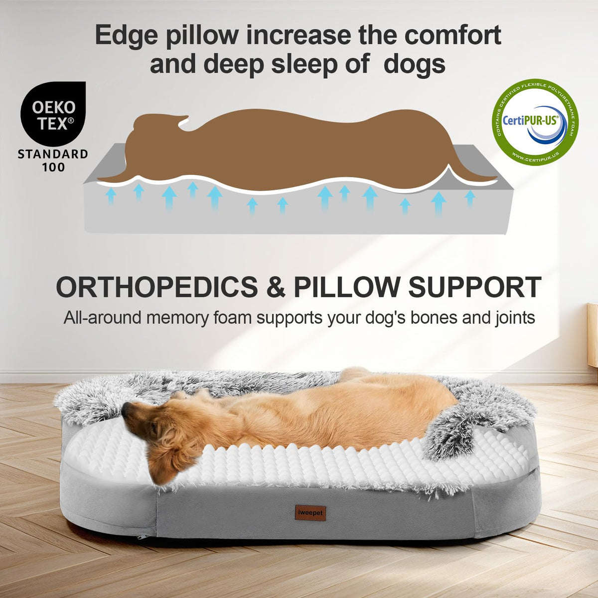 Fluffy Orthopedic Dog Bed with Washable Plush Cover, Grey B84033