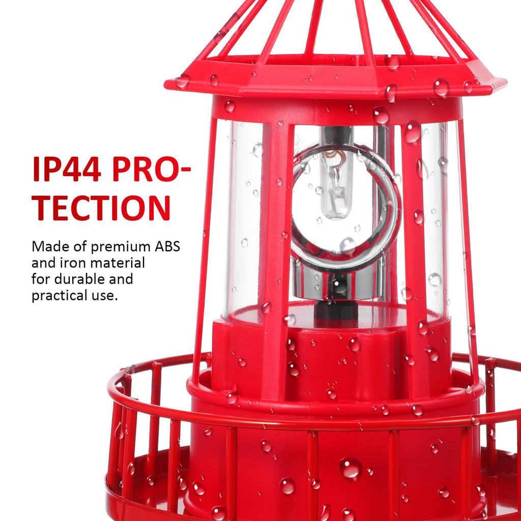 Solar Powered Red Lighthouse Figurine with Rotating Garden Light L22899