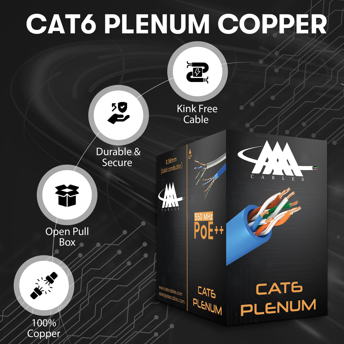 Cat6 Plenum Cable 1000Ft Bare Copper 23AWG Blue B539714