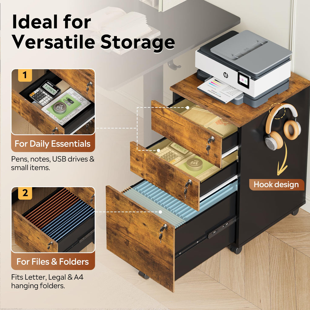 3 Drawer Wood File Cabinet with Locks Z37862
