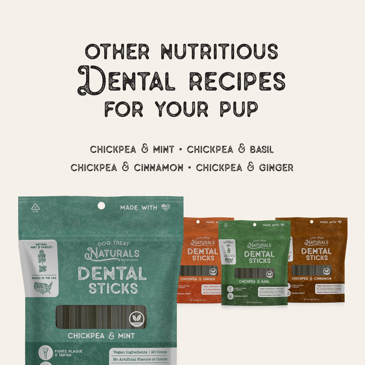 Chickpea & Mint Dental Sticks Dog Treats 10oz 20ct Q580