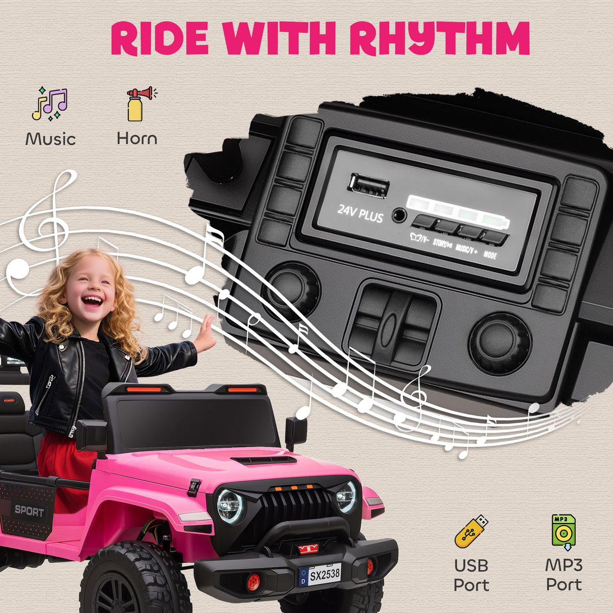 24V 2-Seater Kids Ride on Truck Car Pink L8928
