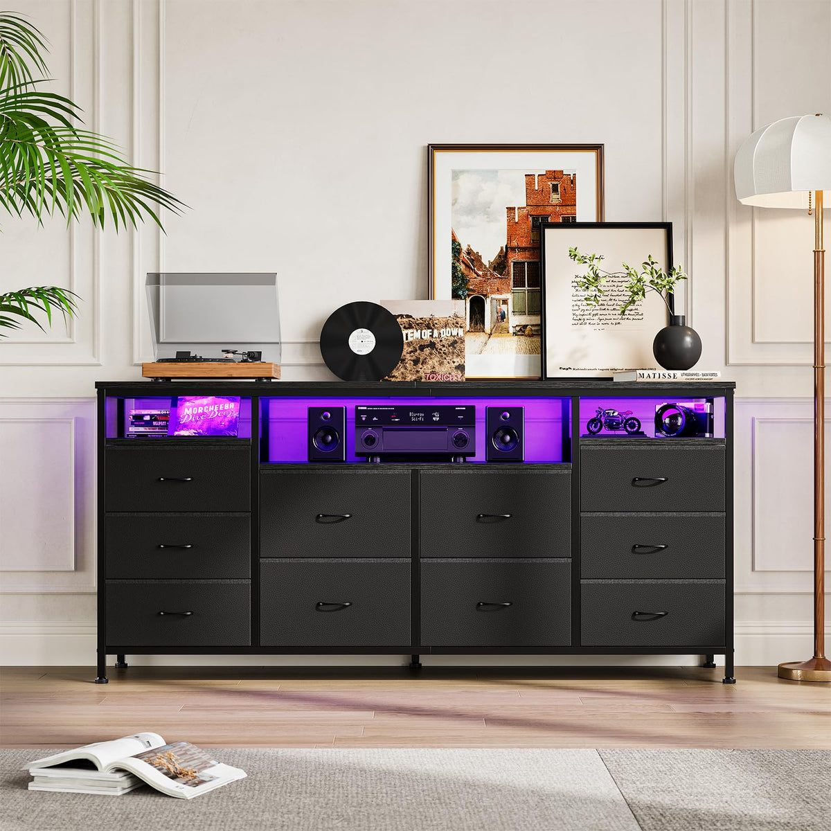 Black 10 Drawer Dresser TV Stand O27415