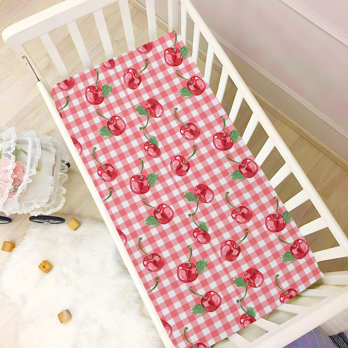 Cherry Buffalo Plaid Fitted Crib Sheet X8096