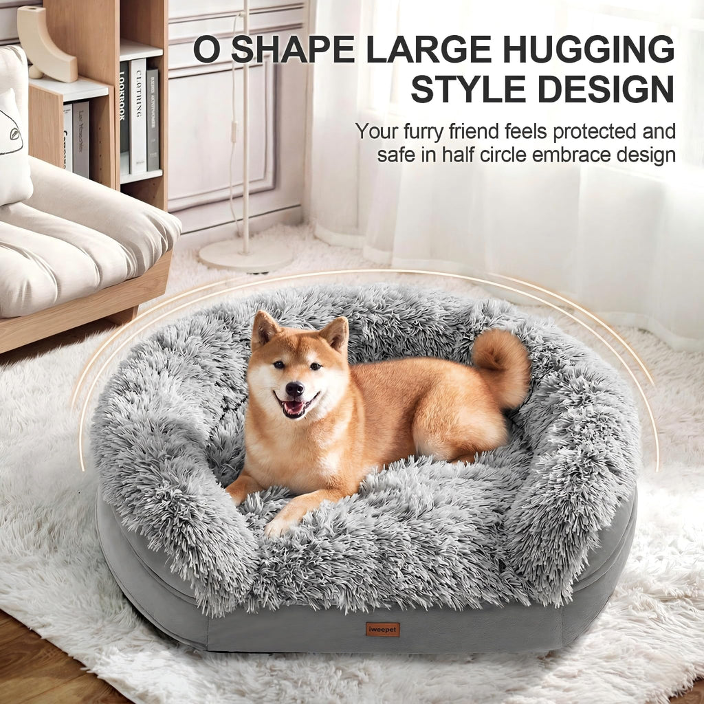 Fluffy Orthopedic Dog Bed with Washable Plush Cover, Grey B84033