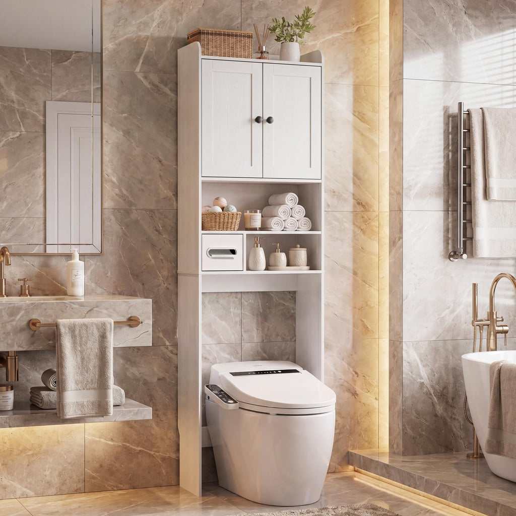 White Over the Toilet Storage Cabinet with Adjustable Shelves K502220