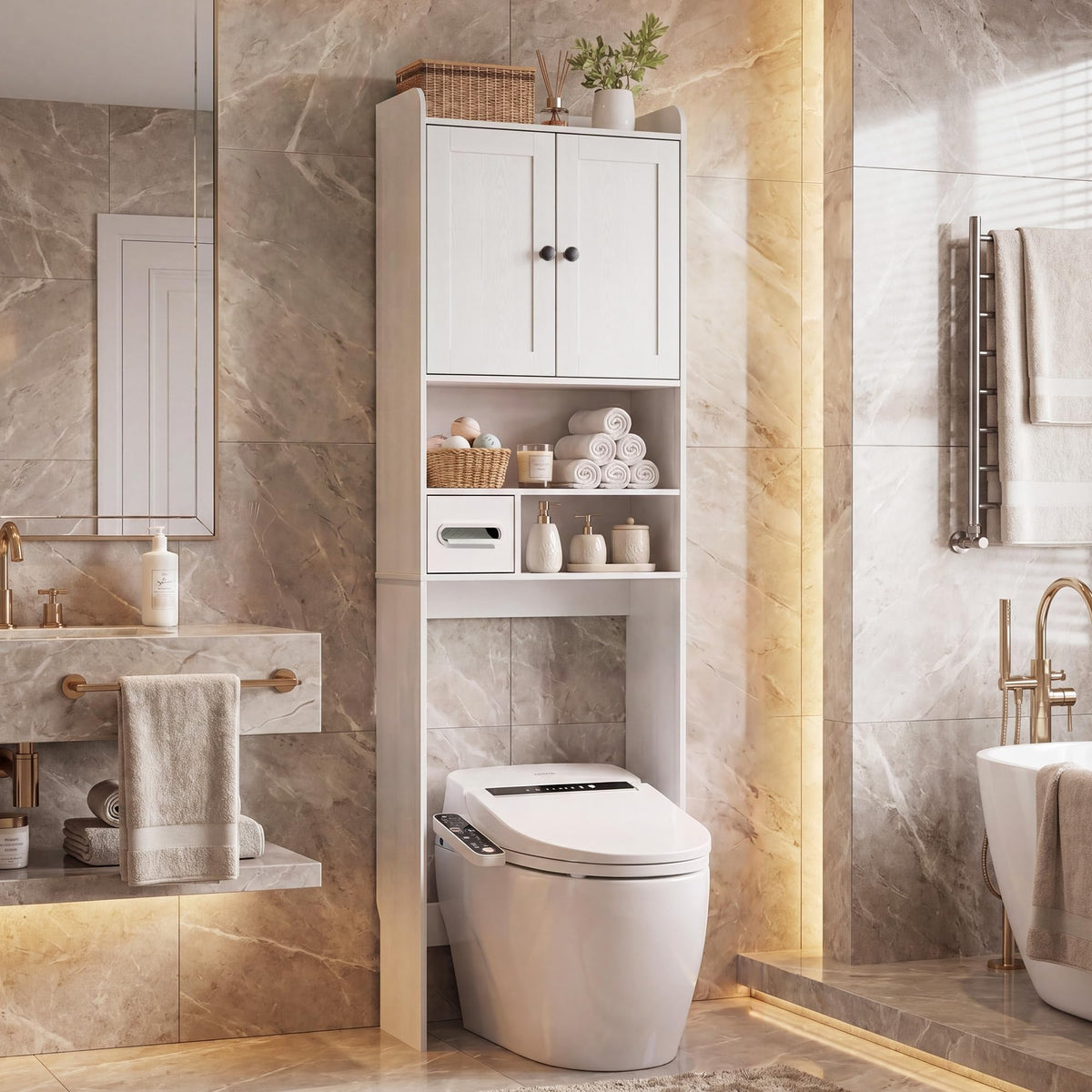 White Over the Toilet Storage Cabinet with Adjustable Shelves K502220
