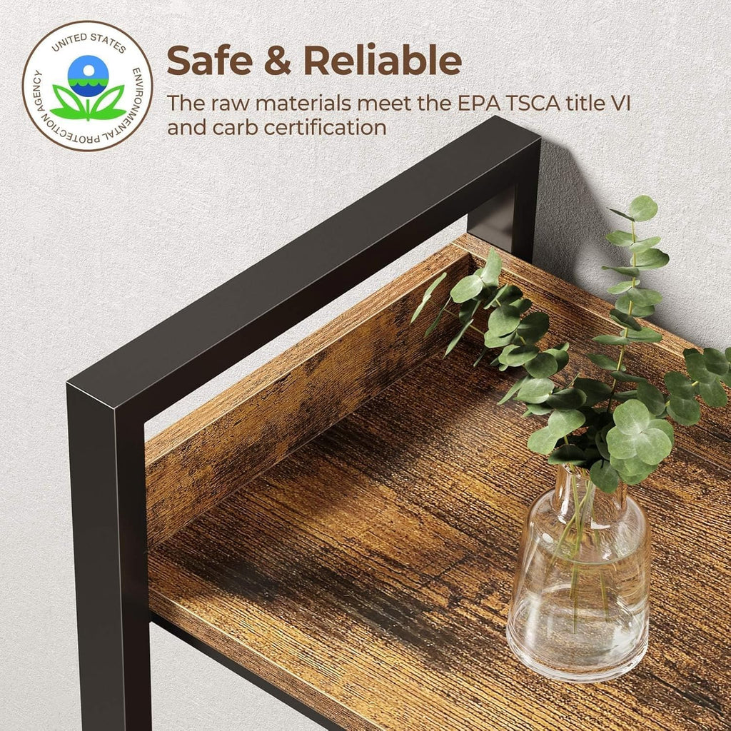 L-Shaped Corner Bookshelf 5 Tier Industrial Bookcase with 4 Hooks J6970