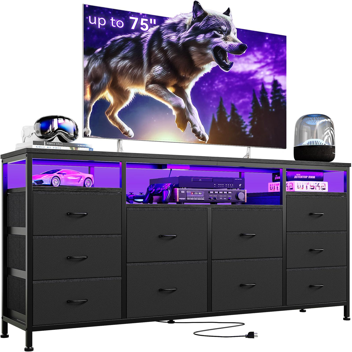 Black 10 Drawer Dresser TV Stand O27415