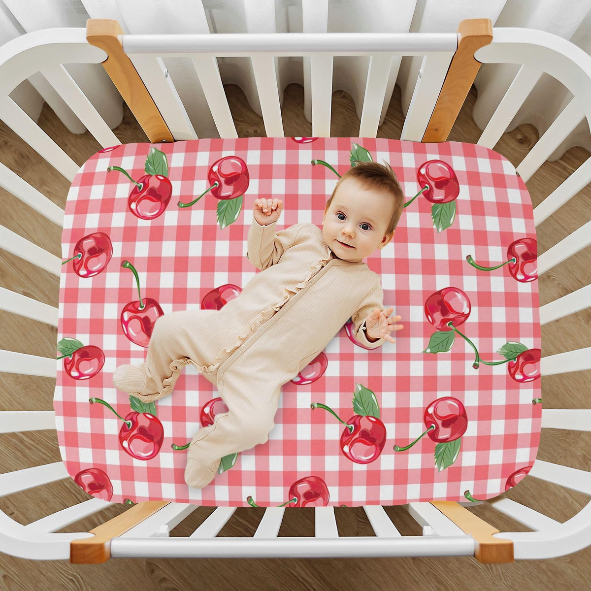Cherry Buffalo Plaid Fitted Crib Sheet X8096