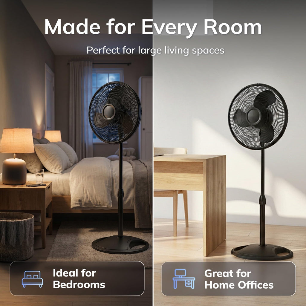 16" Oscillating Pedestal Fan with Adjustable Height and Tilt-Back Head, Black S199790