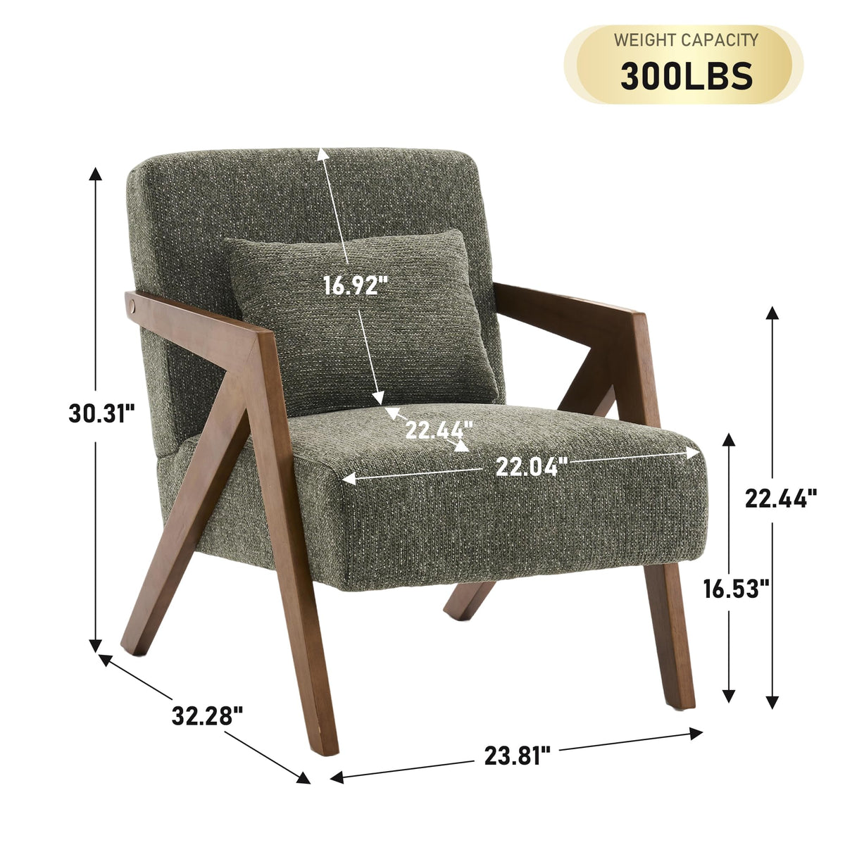 Mid-Century Modern Chenille Accent Chair Set of 2 with Wood Frame J50981
