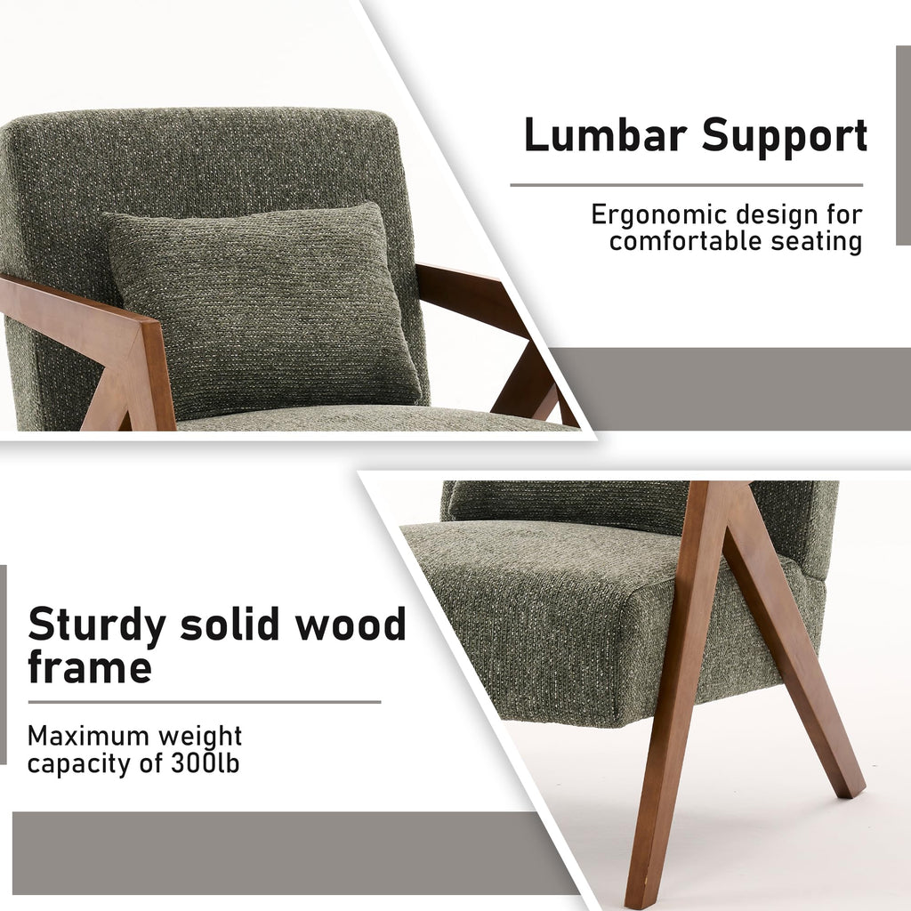 Mid-Century Modern Chenille Accent Chair Set of 2 with Wood Frame J50981