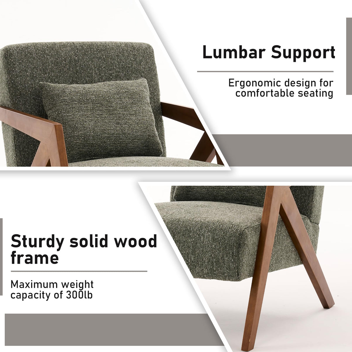 Mid-Century Modern Chenille Accent Chair Set of 2 with Wood Frame J50981