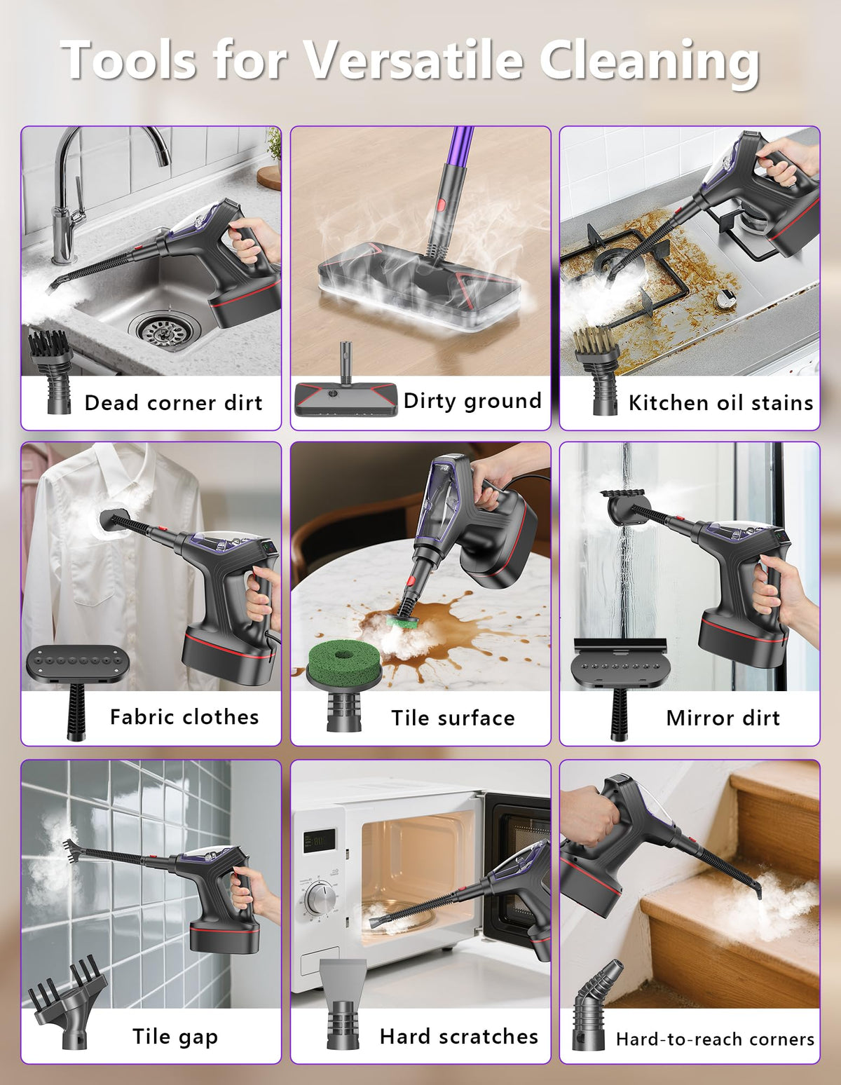Heavy Duty All-in-One Steam Mop with Detachable Handheld Steamer A63677