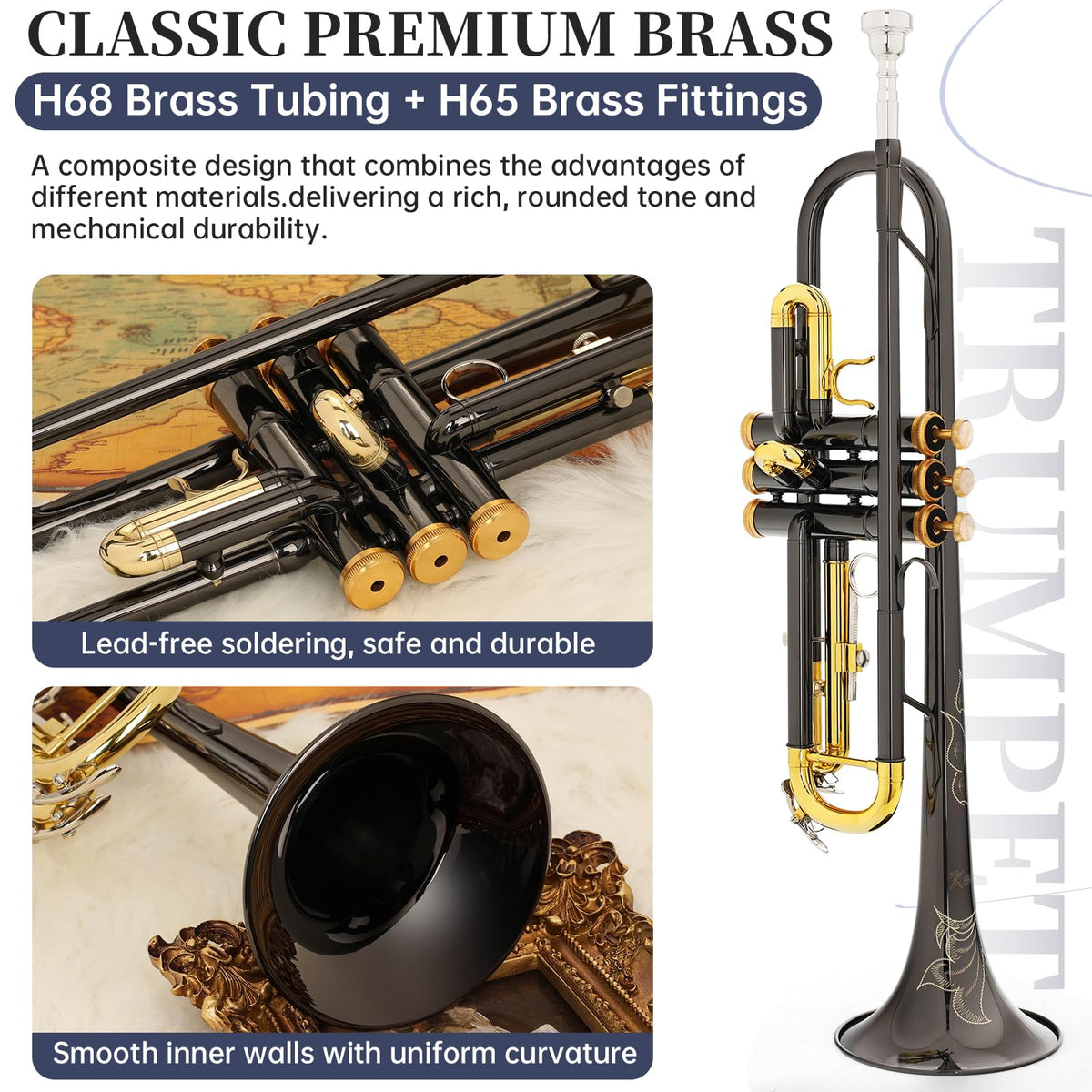 Bb Standard Trumpet with Case, Mouthpiece, Mute, Cleaning Kit A6275
