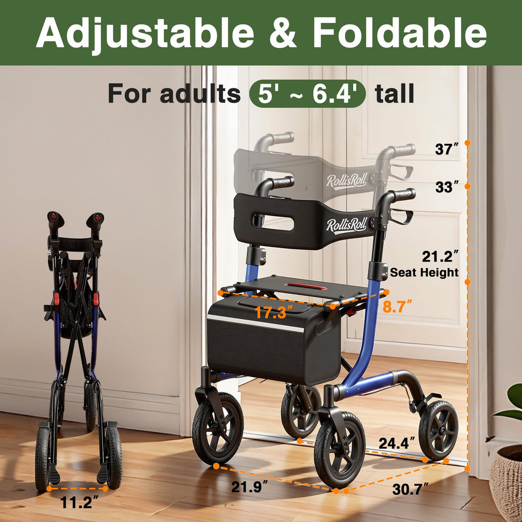 Blue Foldable Rollator Walker with Seat V562