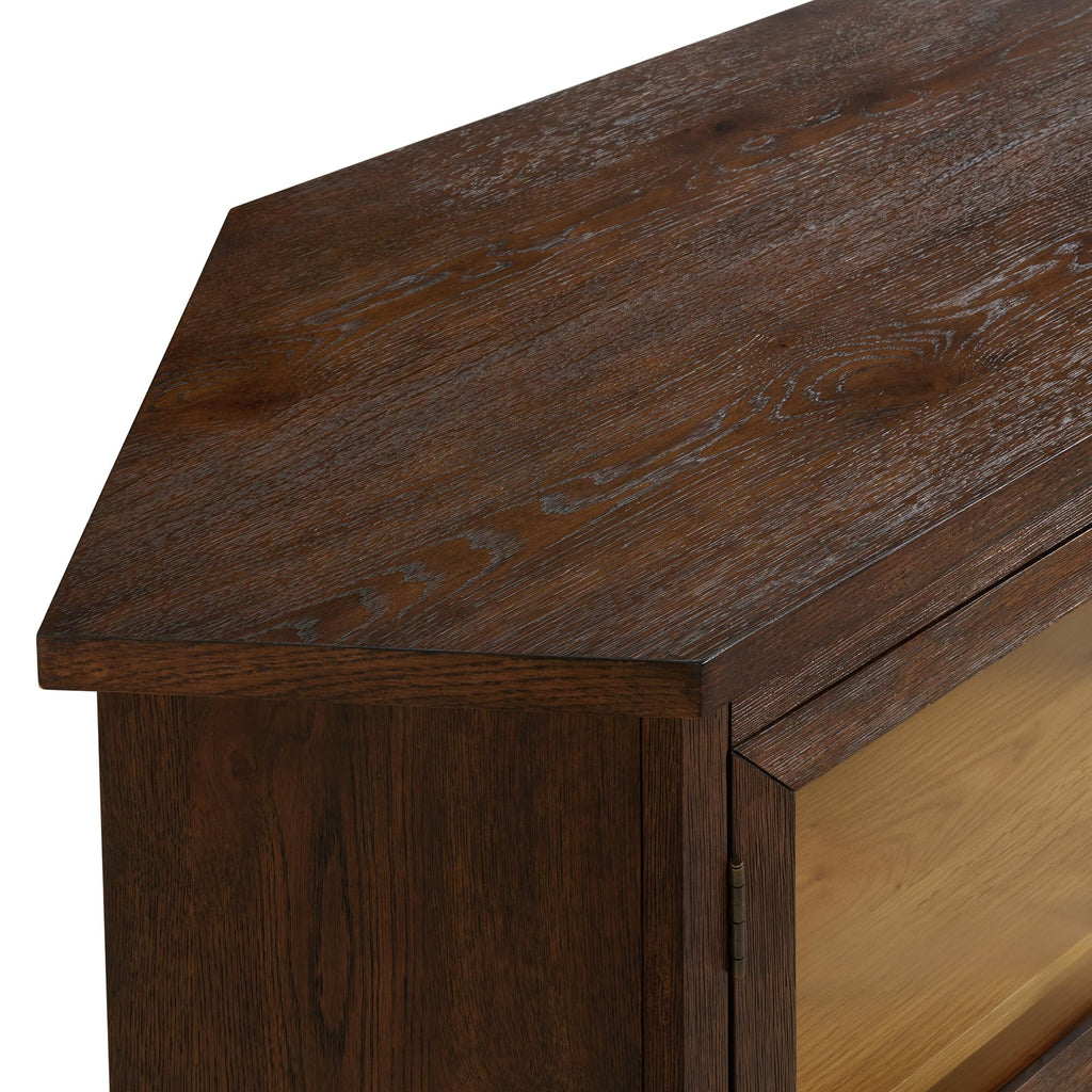 Cocoa Brown Wood and Glass Corner TV Stand A424913