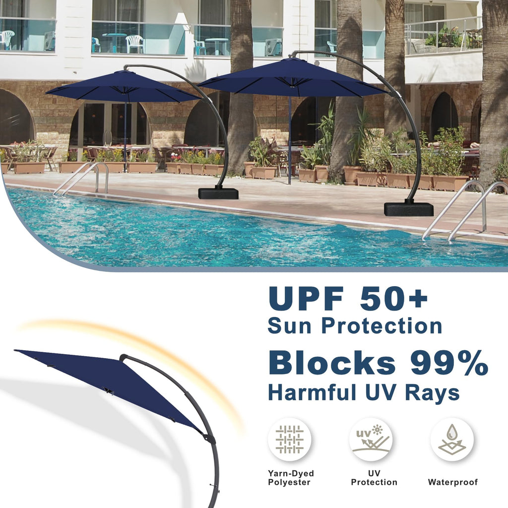 11FT Navy Blue Aluminum Cantilever Umbrella with Base Z5885