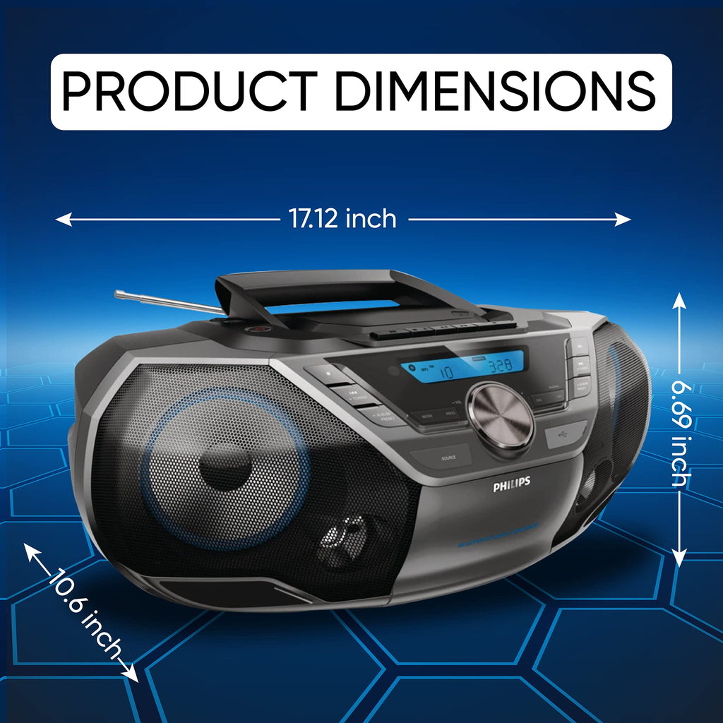 Portable CD Player Boombox with Cassette Player Bluetooth Stereo V6346