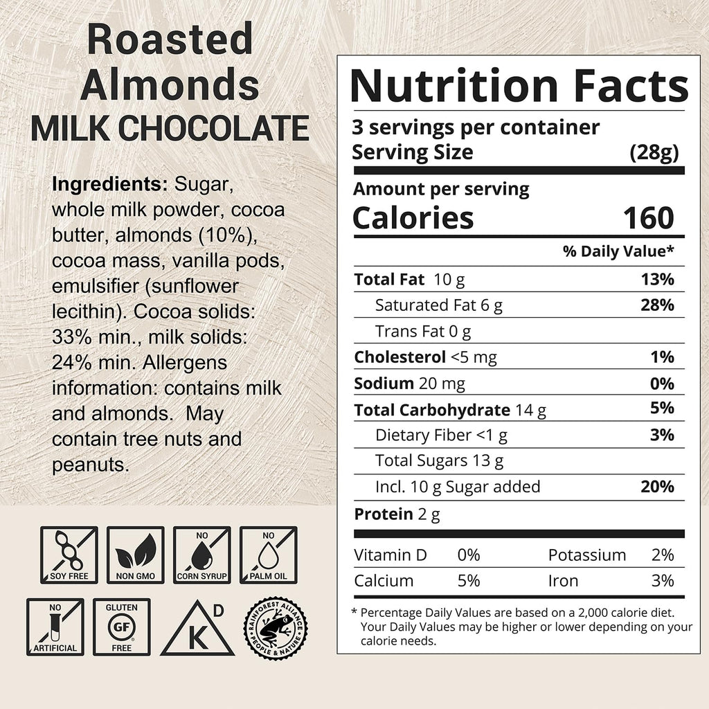 Milk Chocolate Bar with Almonds 3 oz 2 Pack A6518