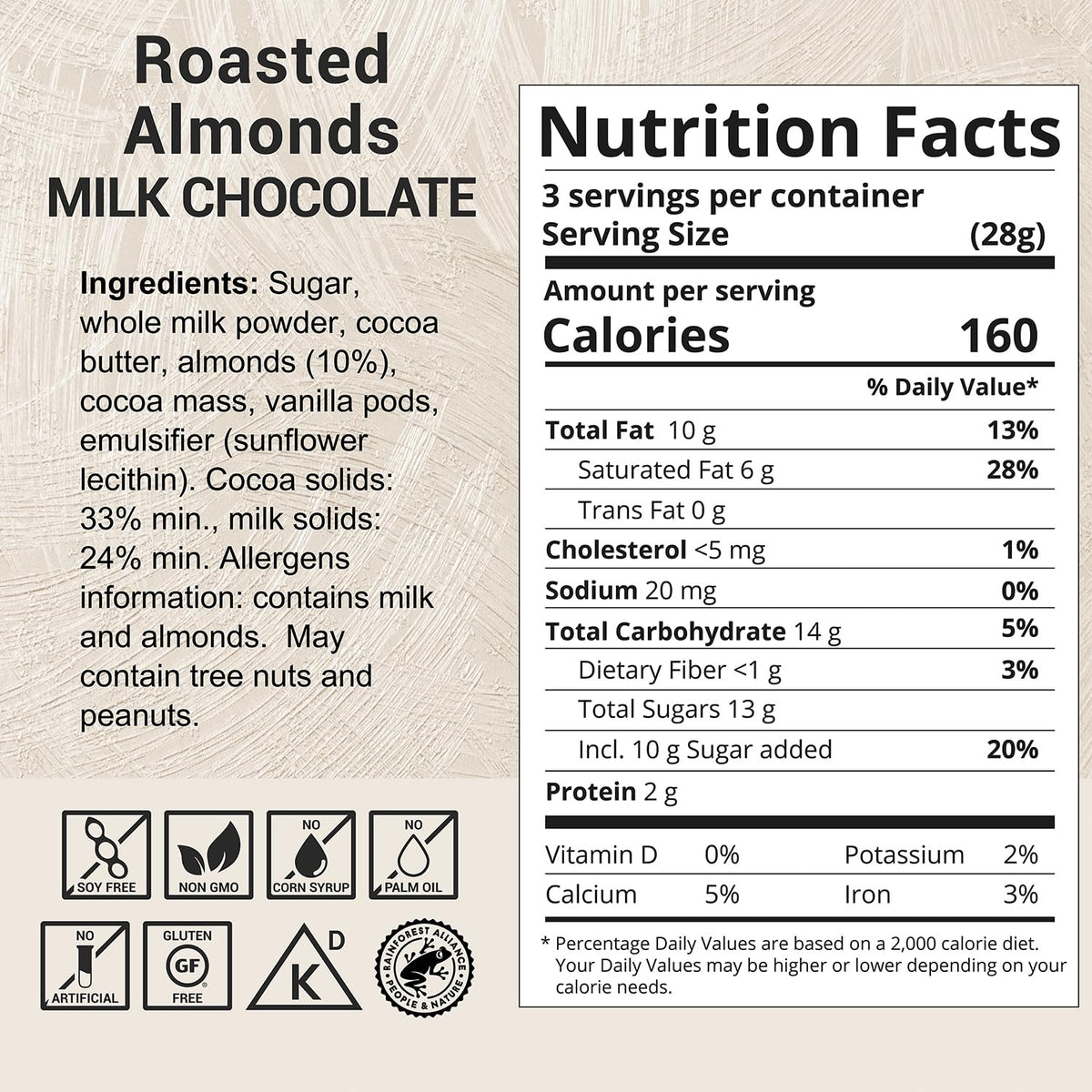 Milk Chocolate Bar with Almonds 3 oz 2 Pack A6518
