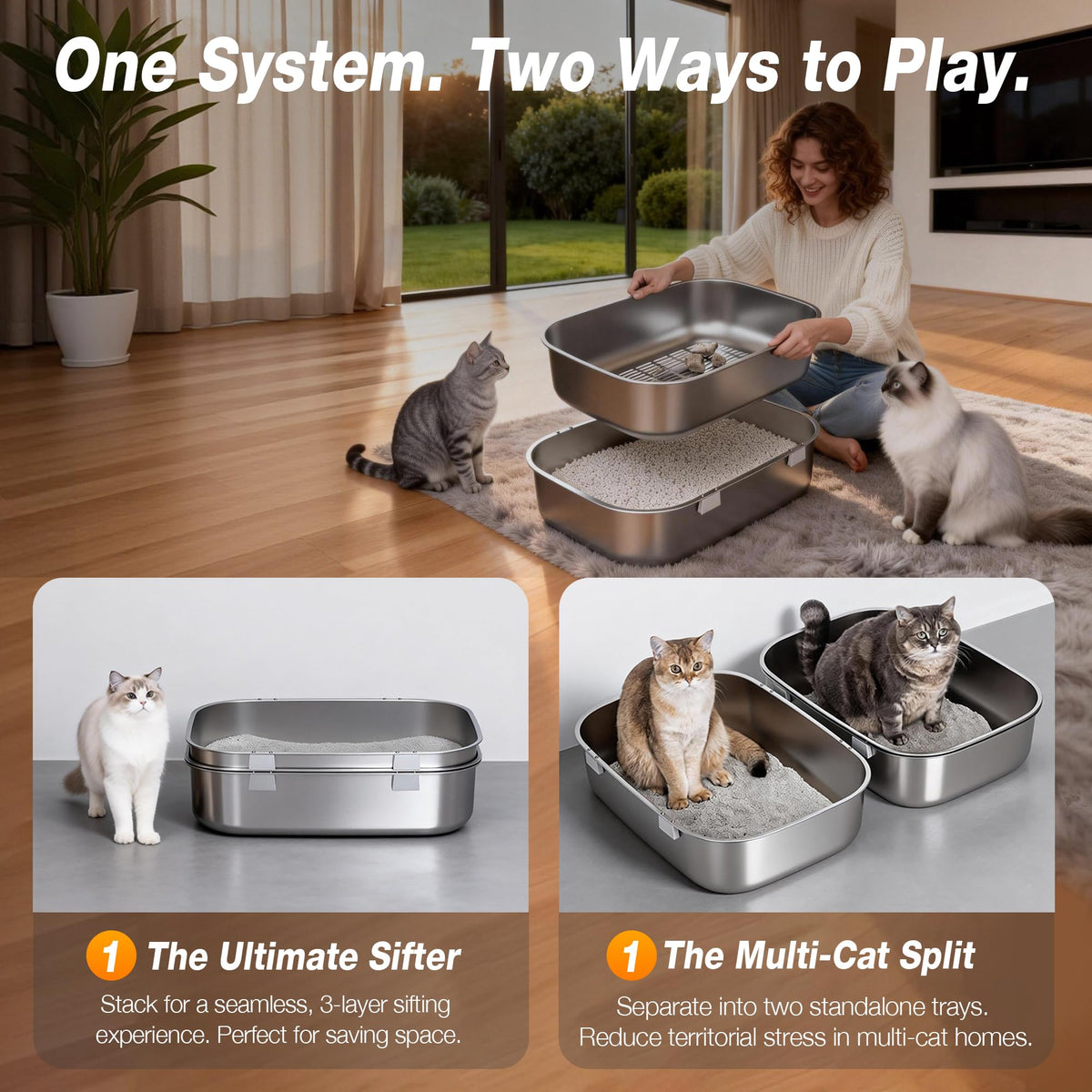 Stainless Steel Sifting Cat Litter Box H3807