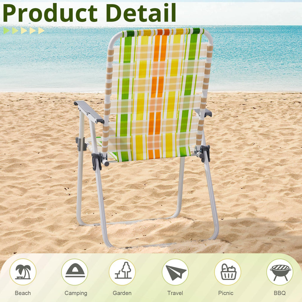 Set of 2 Webbed Folding Beach Chairs Yellow & Green N671663