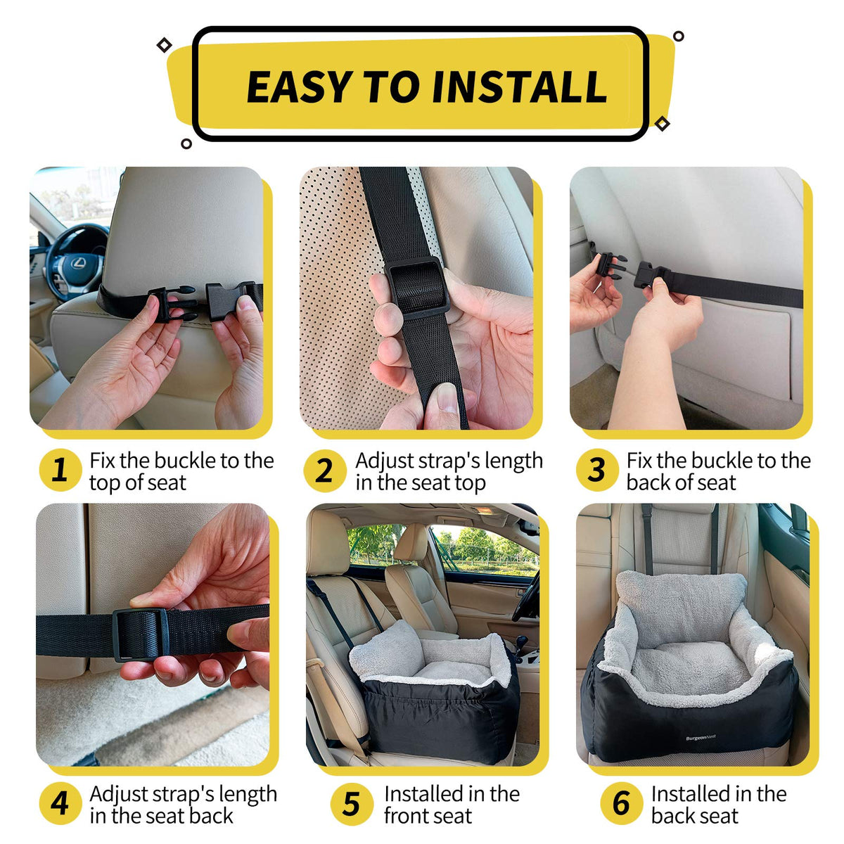 Dog Car Seat for Small Dogs & Cats Under 25 lbs, Black U879