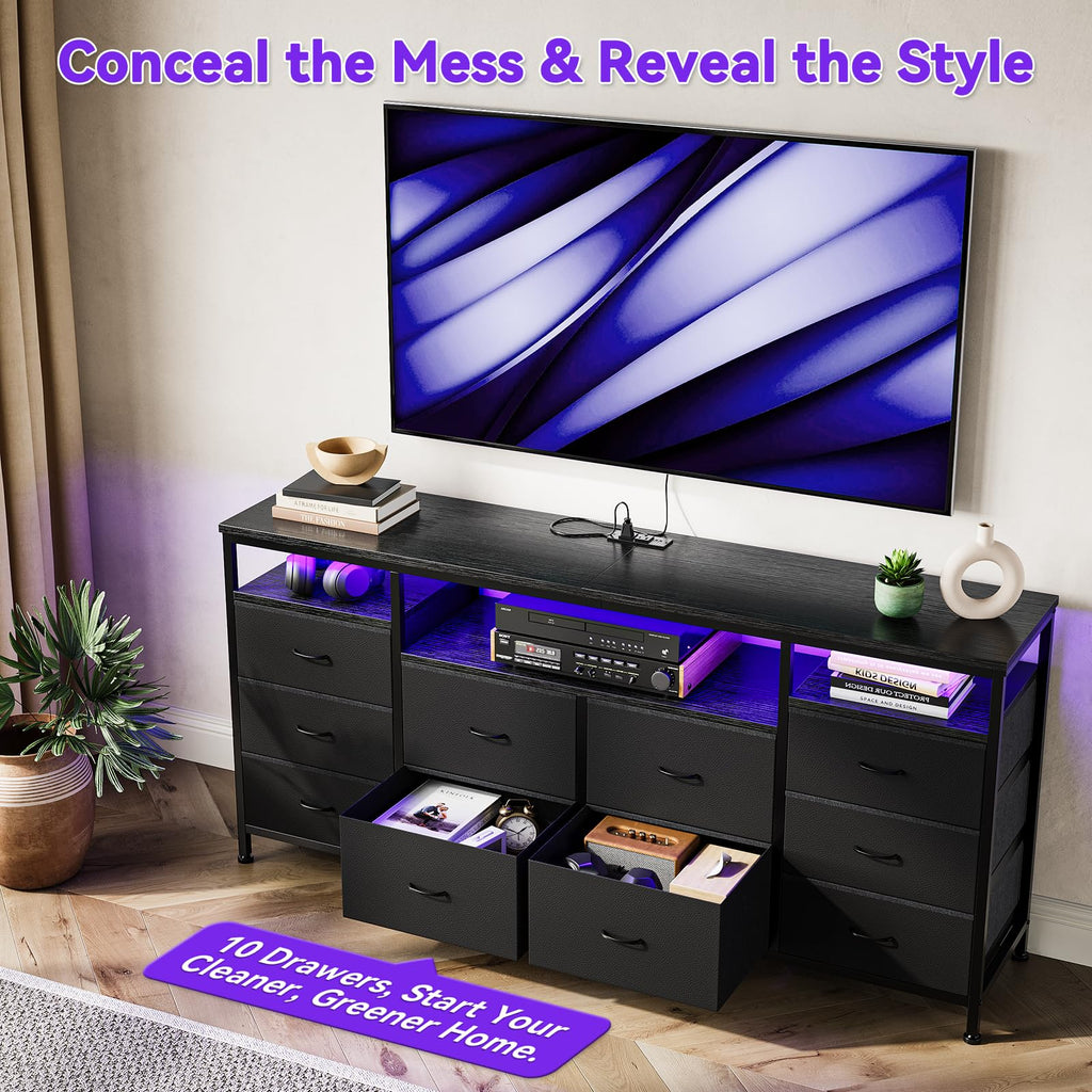 Black 10 Drawer Dresser TV Stand O27415