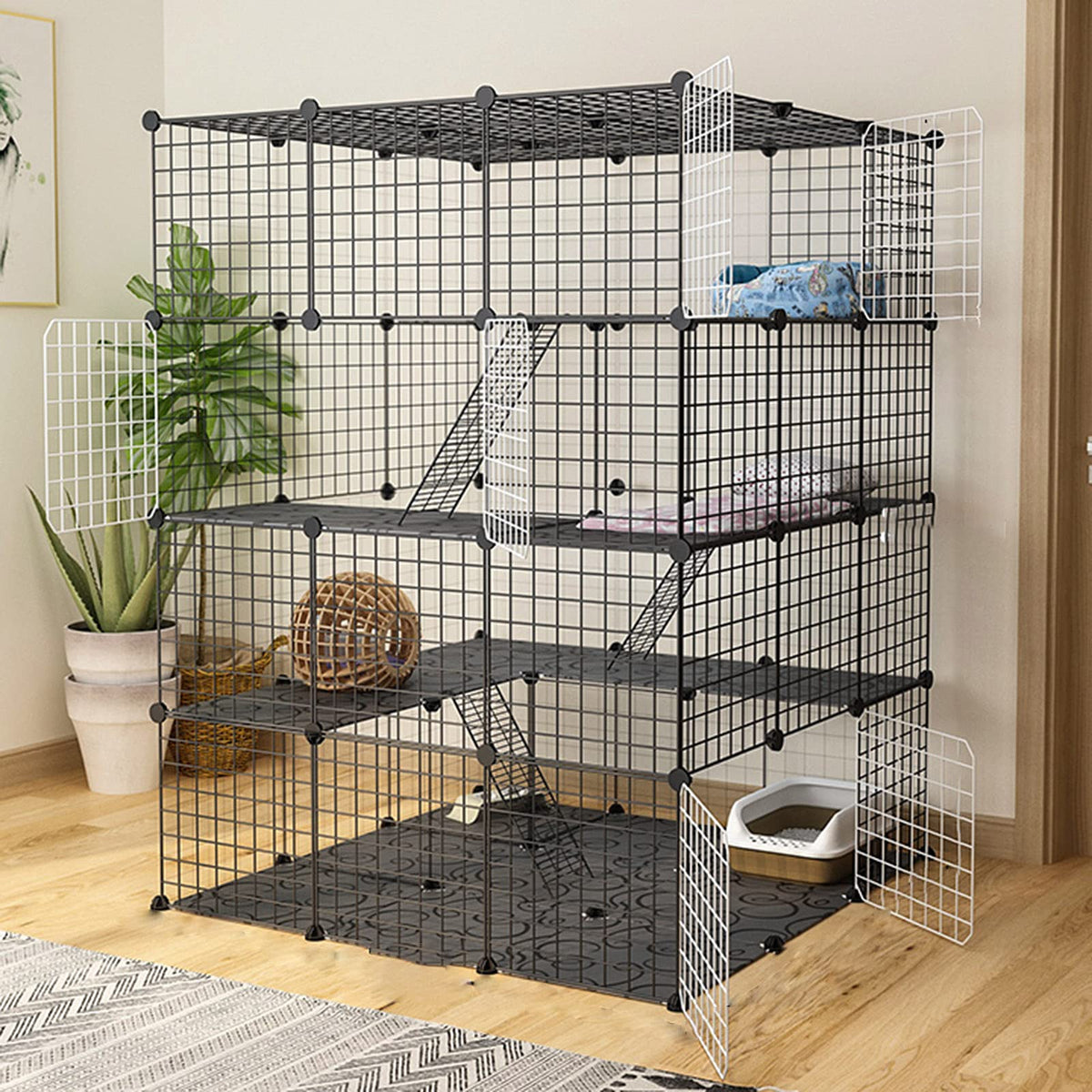 Cat Cage Indoor Playpen Metal Wire Kennel Small Animal Crate I5660
