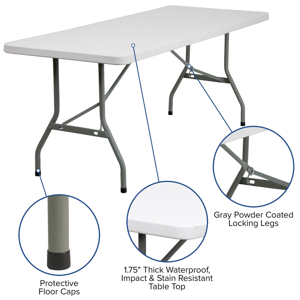 6-Foot Granite White Plastic Folding Table N10673