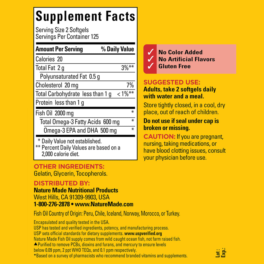 Fish Oil Omega 3 Supplements 1000mg Softgels N301370