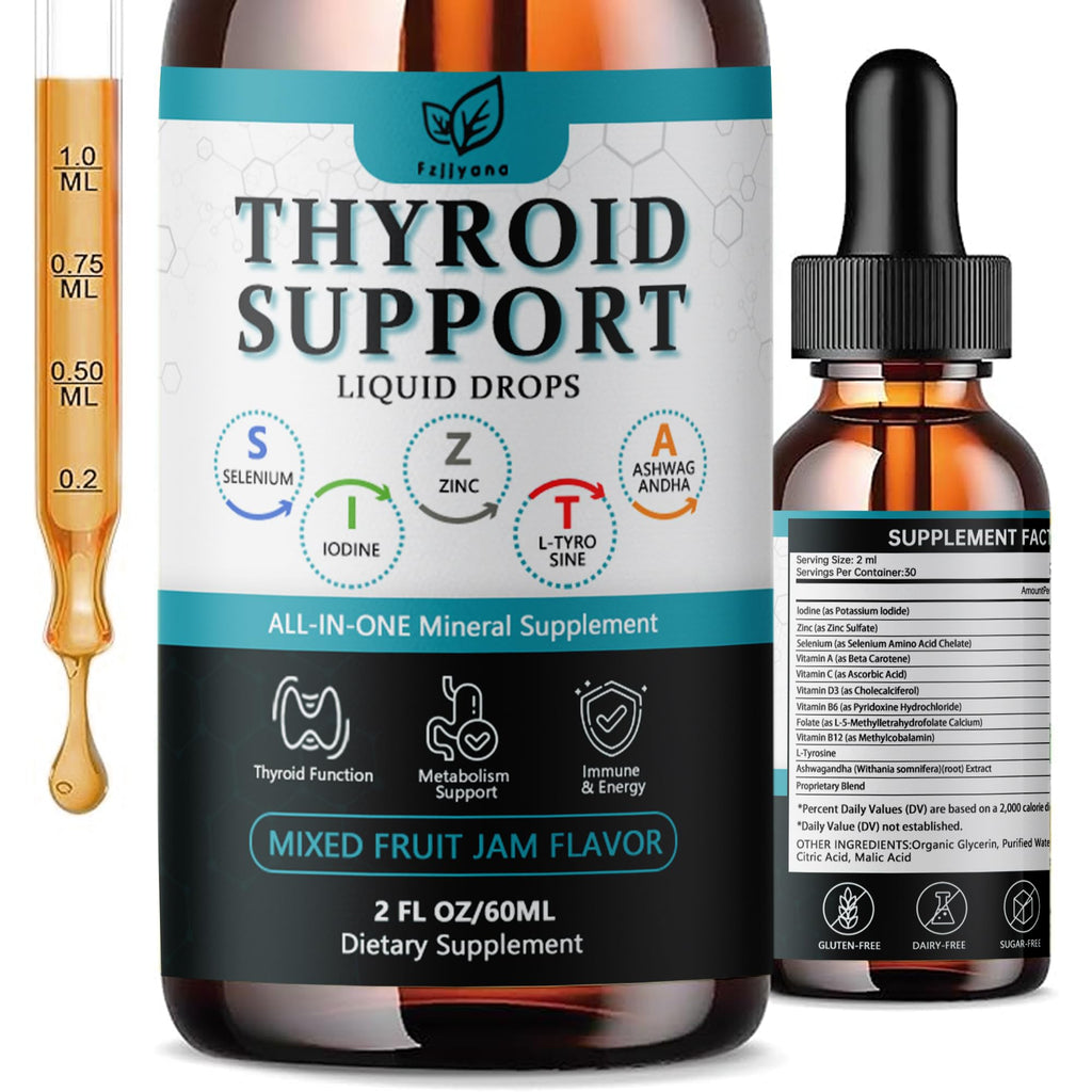 Liquid Thyroid Support Drops with Selenium Zinc Iodine L-Tyrosine Ashwagandha W37913