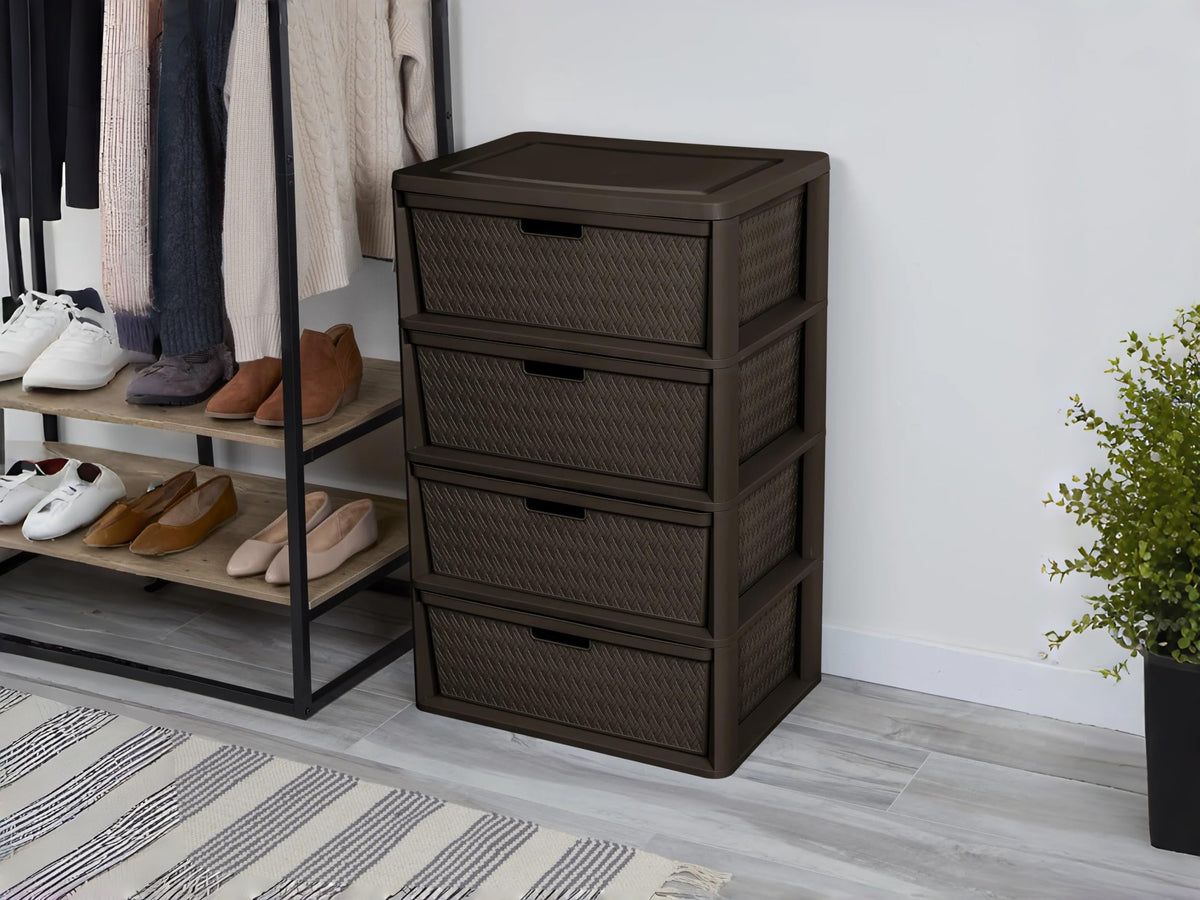 Brown 4 Drawer Plastic Storage Dresser S25214