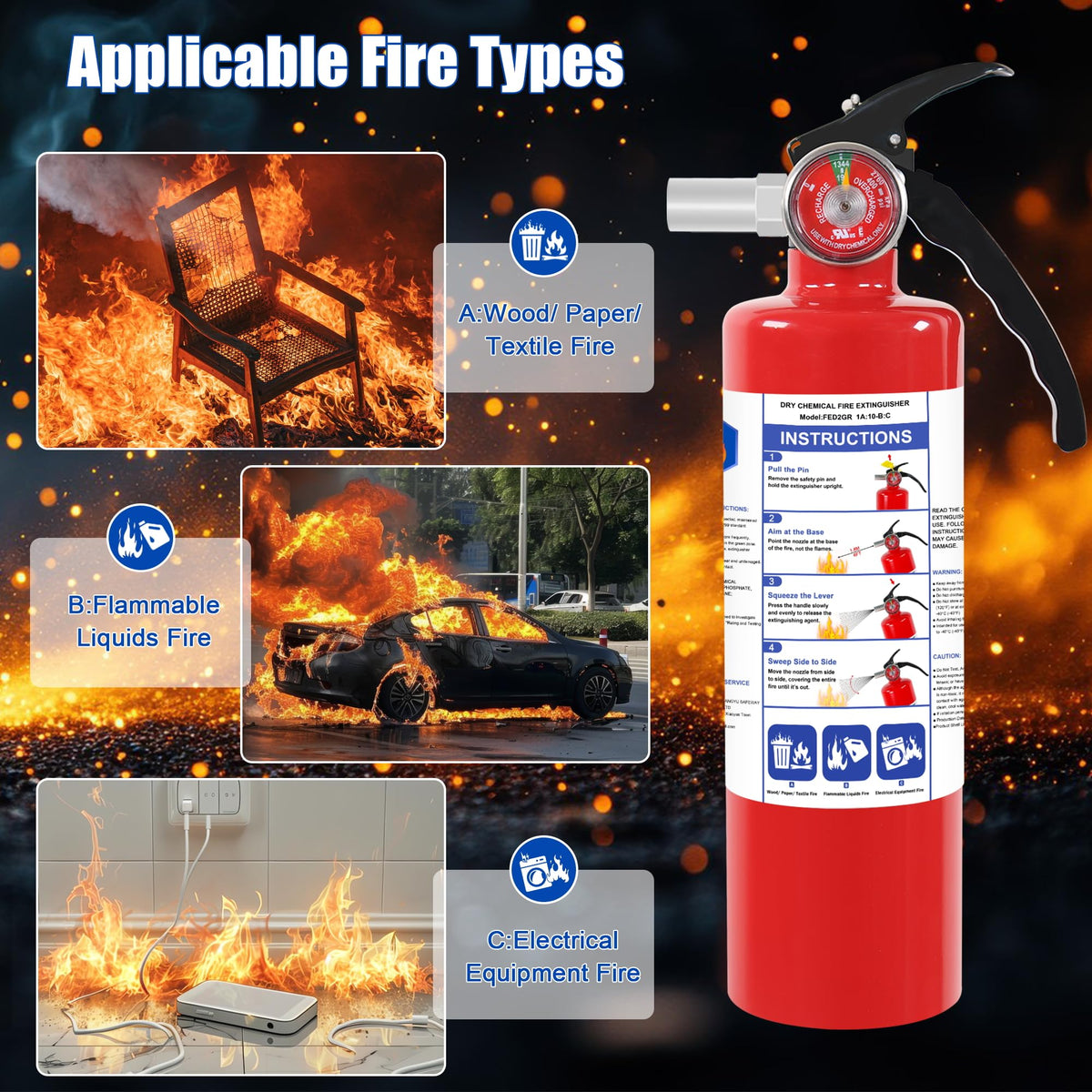 4 Pack ABC Dry Chemical Fire Extinguishers M5516