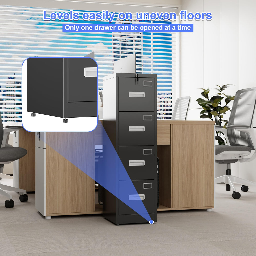 Black 4-Drawer Metal File Cabinet with Lock S86534