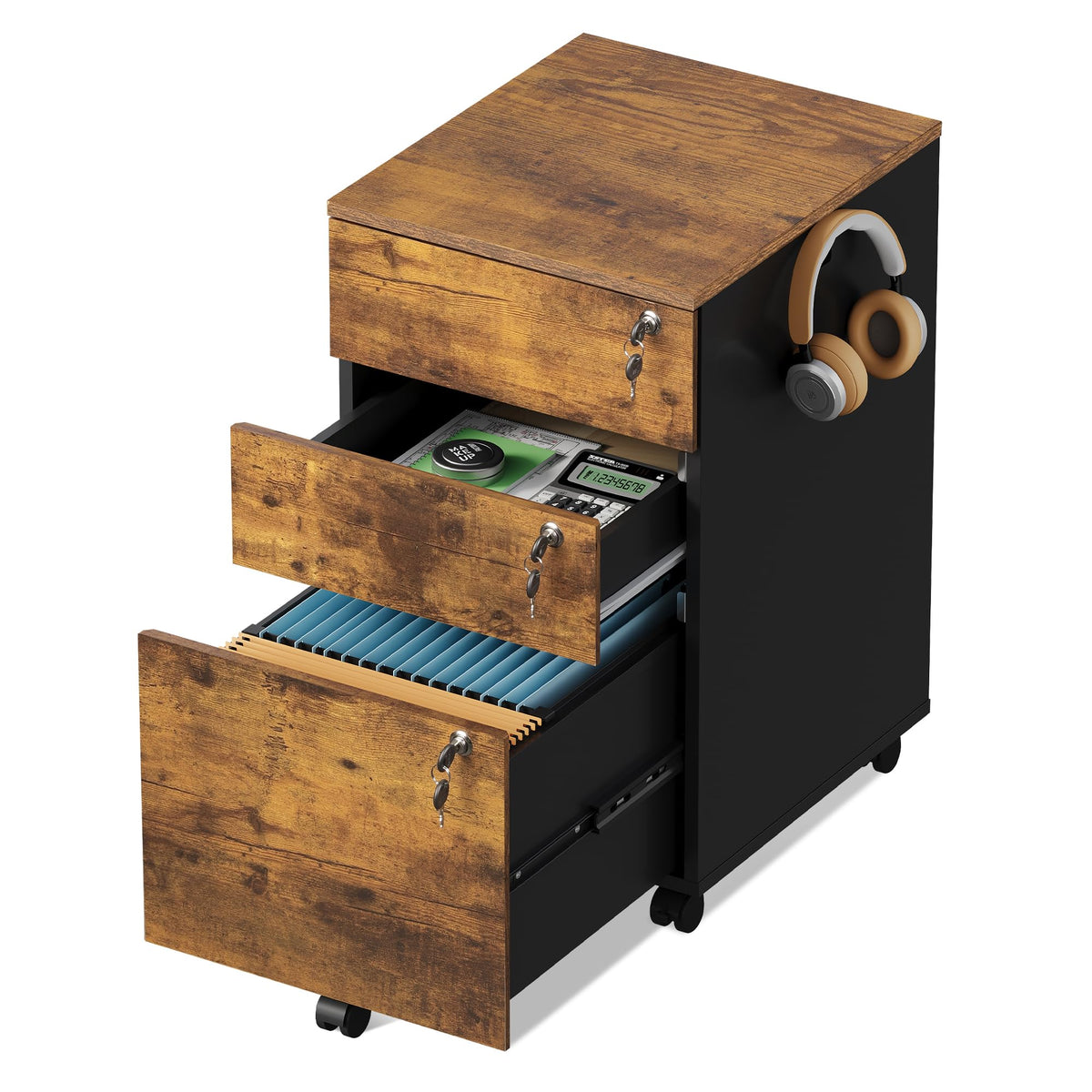 3 Drawer Wood File Cabinet with Locks Z37862