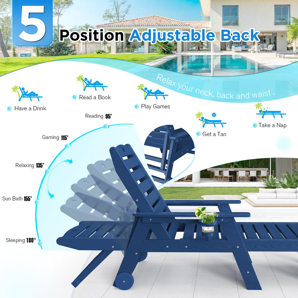 Set of 2 Outdoor Chaise Lounge Chairs with Wheels & Cup Holder K649