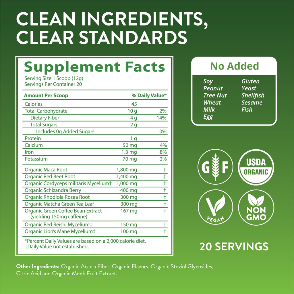 Organic Pre-Workout Powder Black Cherry 20 Servings V2880