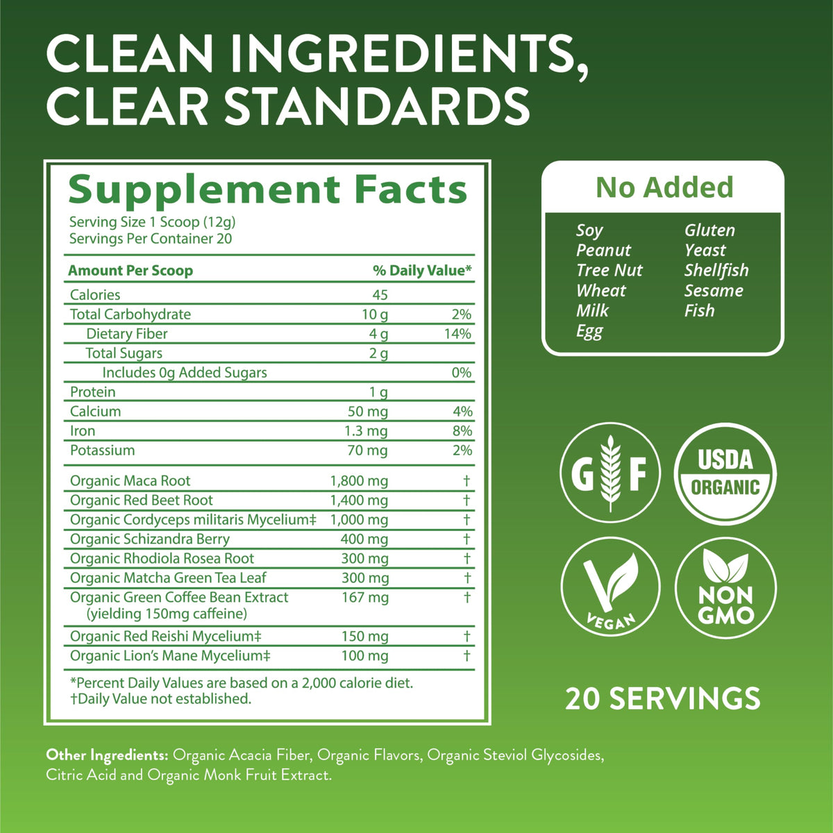 Organic Pre-Workout Powder Black Cherry 20 Servings V2880