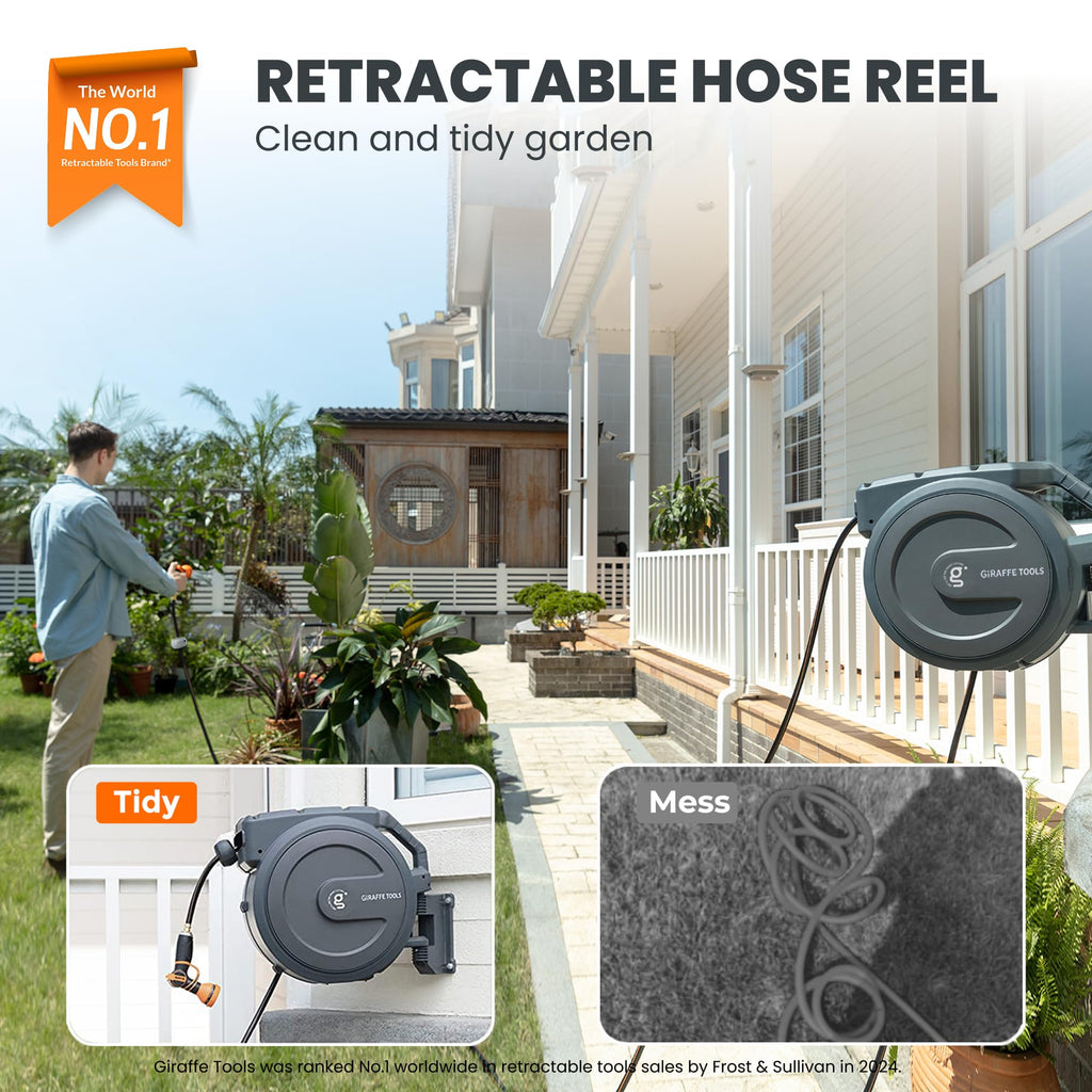 Retractable Garden Hose Reel 1/2" 130FT Wall Mount I27726