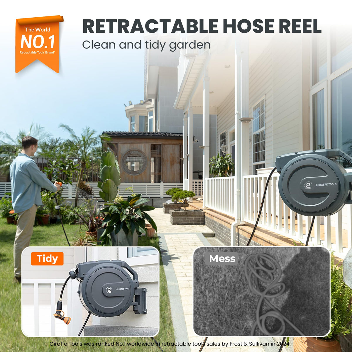 Retractable Garden Hose Reel 1/2" 130FT Wall Mount I27726