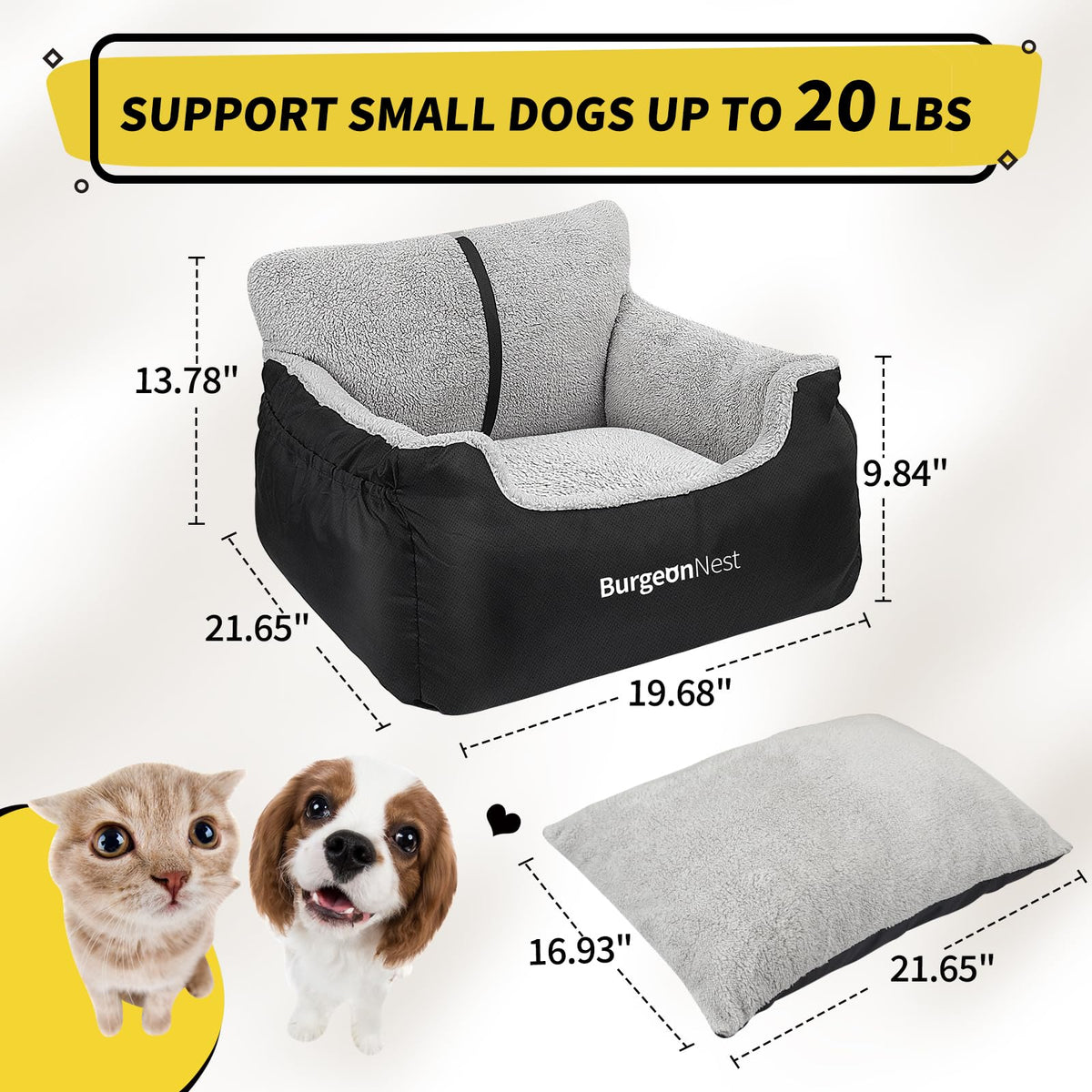 Dog Car Seat for Small Dogs & Cats Under 25 lbs, Black U879